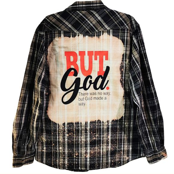 SOLD! But God Custom Upcycled Plaid Flannel Shirt, XL/2X - Picture 5 of 5